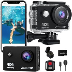 Action Camera 4K30fps with 64G SD Card,HD Waterproof Camera 131ft Underwater Cameras 20MP Pre-Recording WiFi Camera 170° Remote Control Sports Cameras with 2 Batteries Helmet Mount Accessories Kits